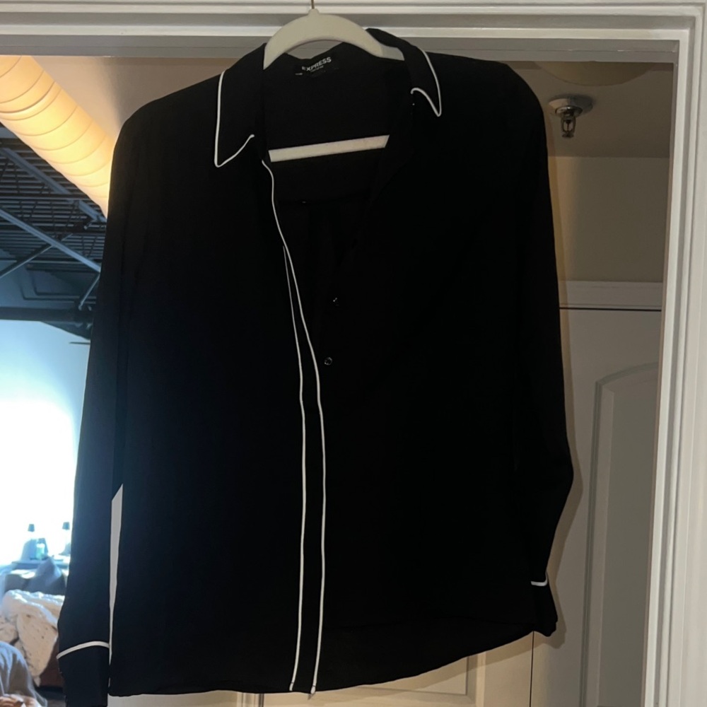 Express Black Blouse with White Trim